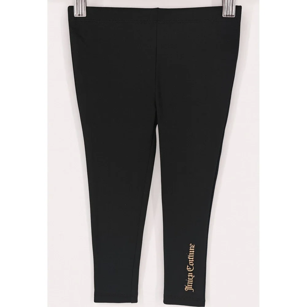 Juicy Couture Girls Leggings 3T Black Gold Logo Stretch Knit Pants NWOT